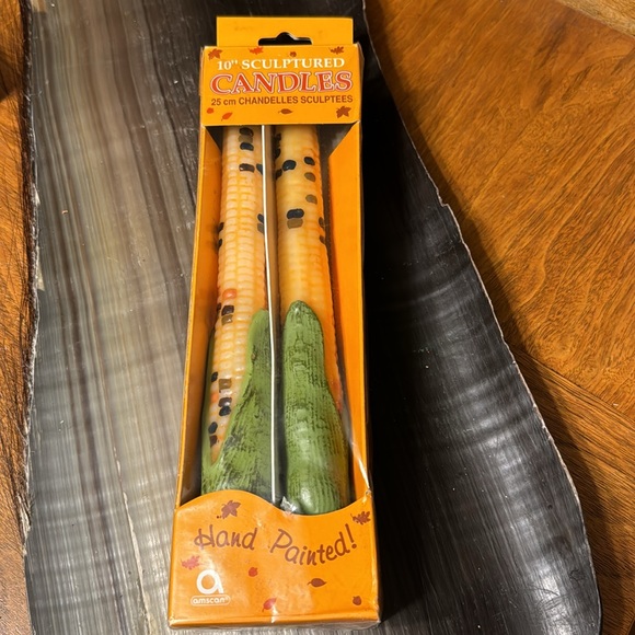 Vintage NOS Amscan Corn Hand Sculpted Painted Tapered Candles Fall Thanksgiving - Picture 5 of 11
